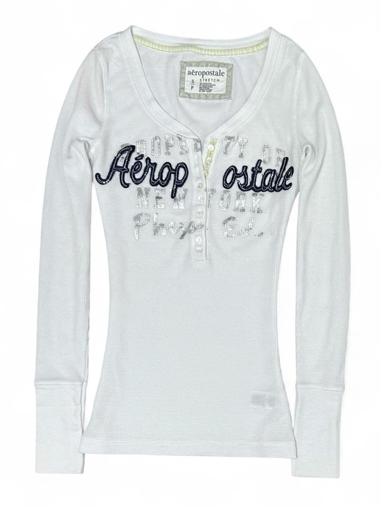 Aeropostale Tops - Y2K 2000s Aeropostale White Waffle Knit Long Sleeve Henley Top